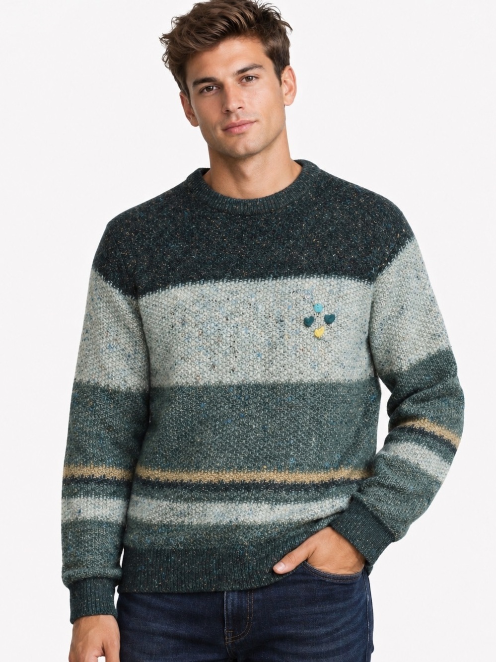 Vintage Men's Green Striped Sweater - made in Italy